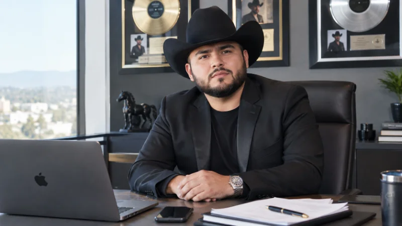 Gerardo Ortiz in his office reflecting his role as a music entrepreneur