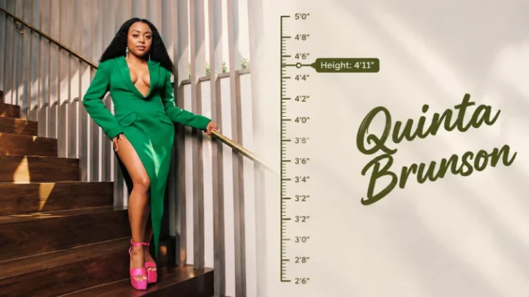 Quinta Brunson standing in a bright studio, illustrating her 4'11" height